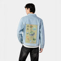 matcha patch on male og denim jacket in oceanside