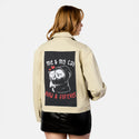 meandmycat patch on female atelier canvas jacket in tan