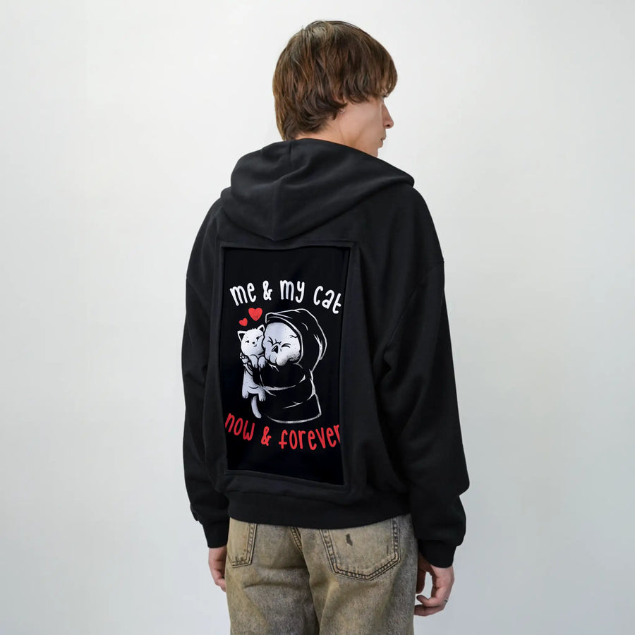 meandmycat patch on male essential zip hoodie in after hours