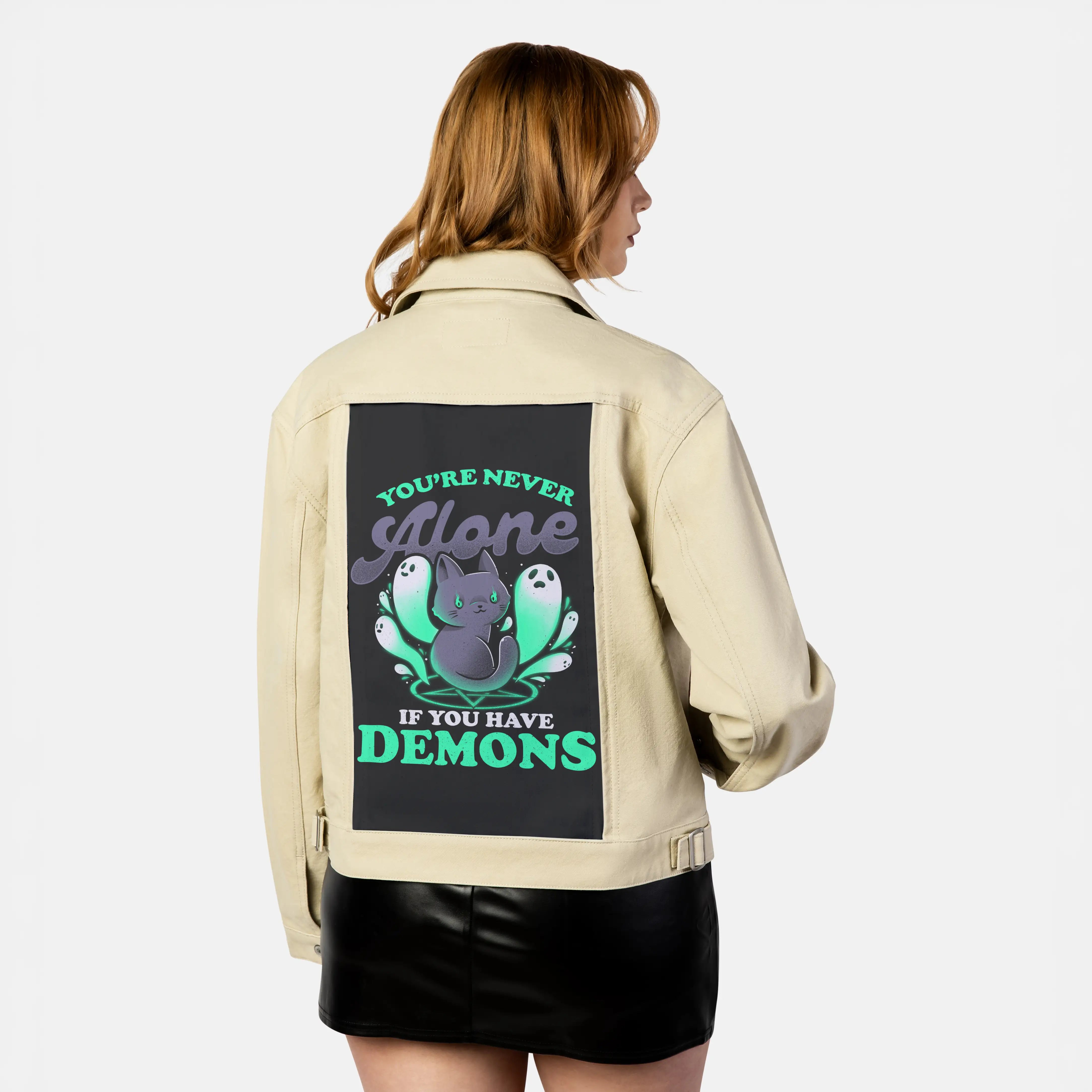 meandmydemons patch on female atelier canvas jacket in tan