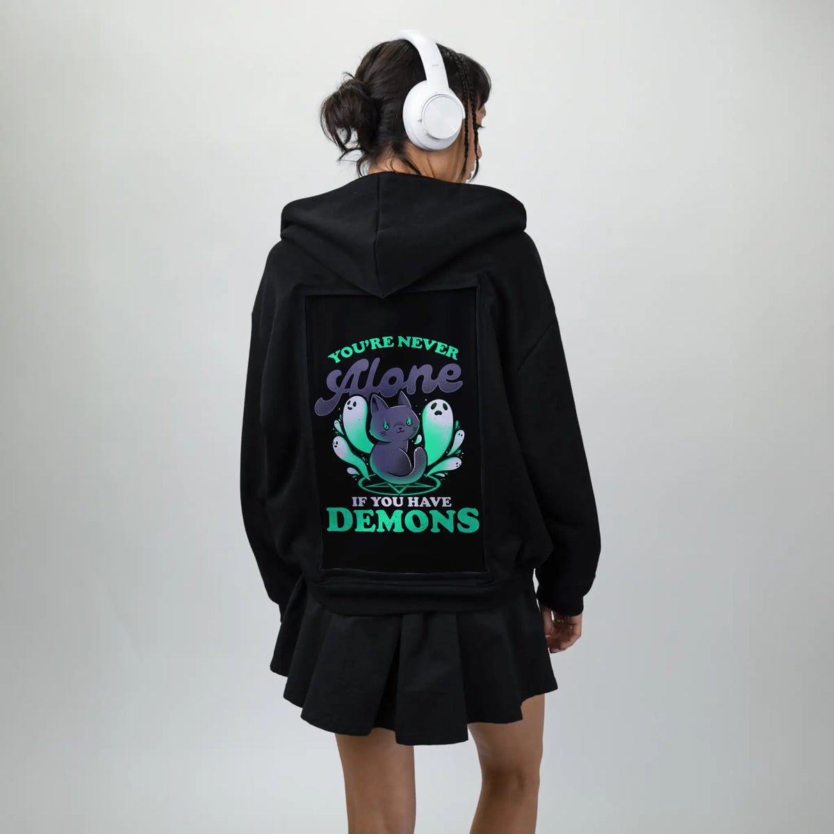 meandmydemons patch on female essential zip hoodie in after hours