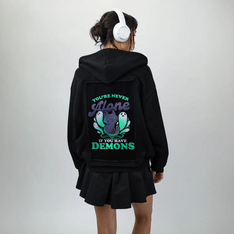 meandmydemons patch on female essential zip hoodie in after hours