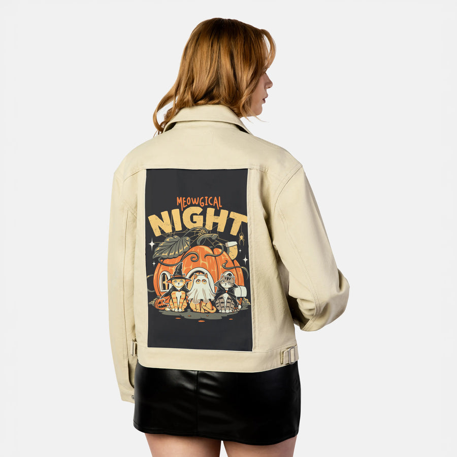 meowgicalnight patch on female atelier canvas jacket in tan