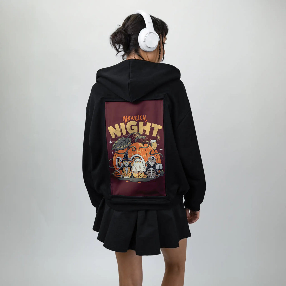 meowgicalnight patch on female essential zip hoodie in after hours