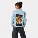 meowgicalnight patch on female og denim jacket in oceanside