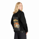 meowgicalnight patch on female og denim jacket in raven