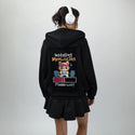 meowscles patch on female essential zip hoodie in after hours