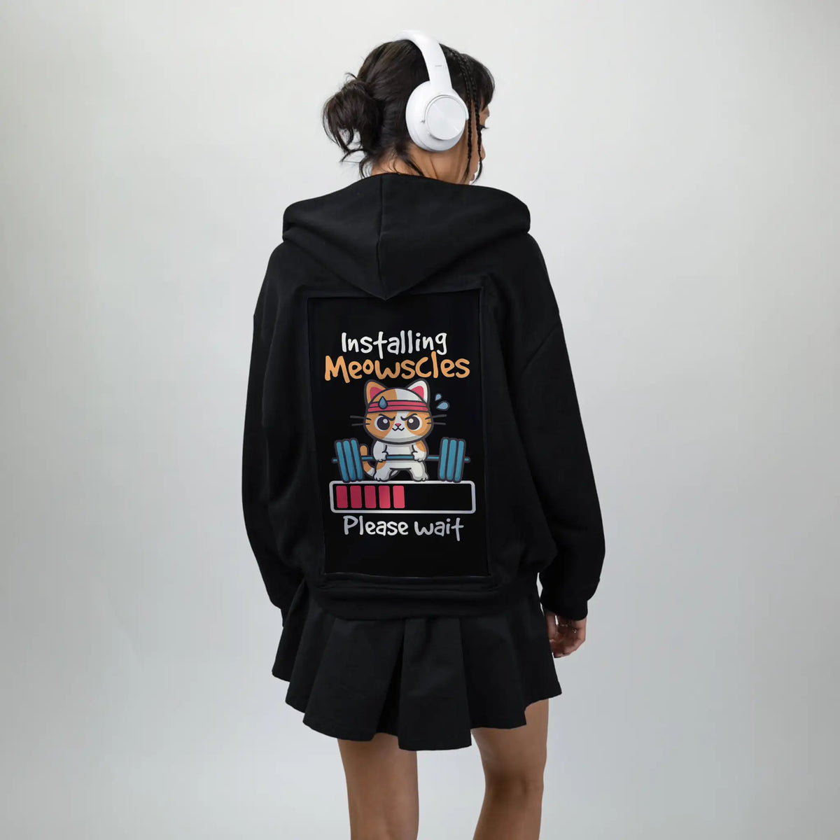 meowscles patch on female essential zip hoodie in after hours