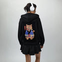 meowster patch on female essential zip hoodie in after hours