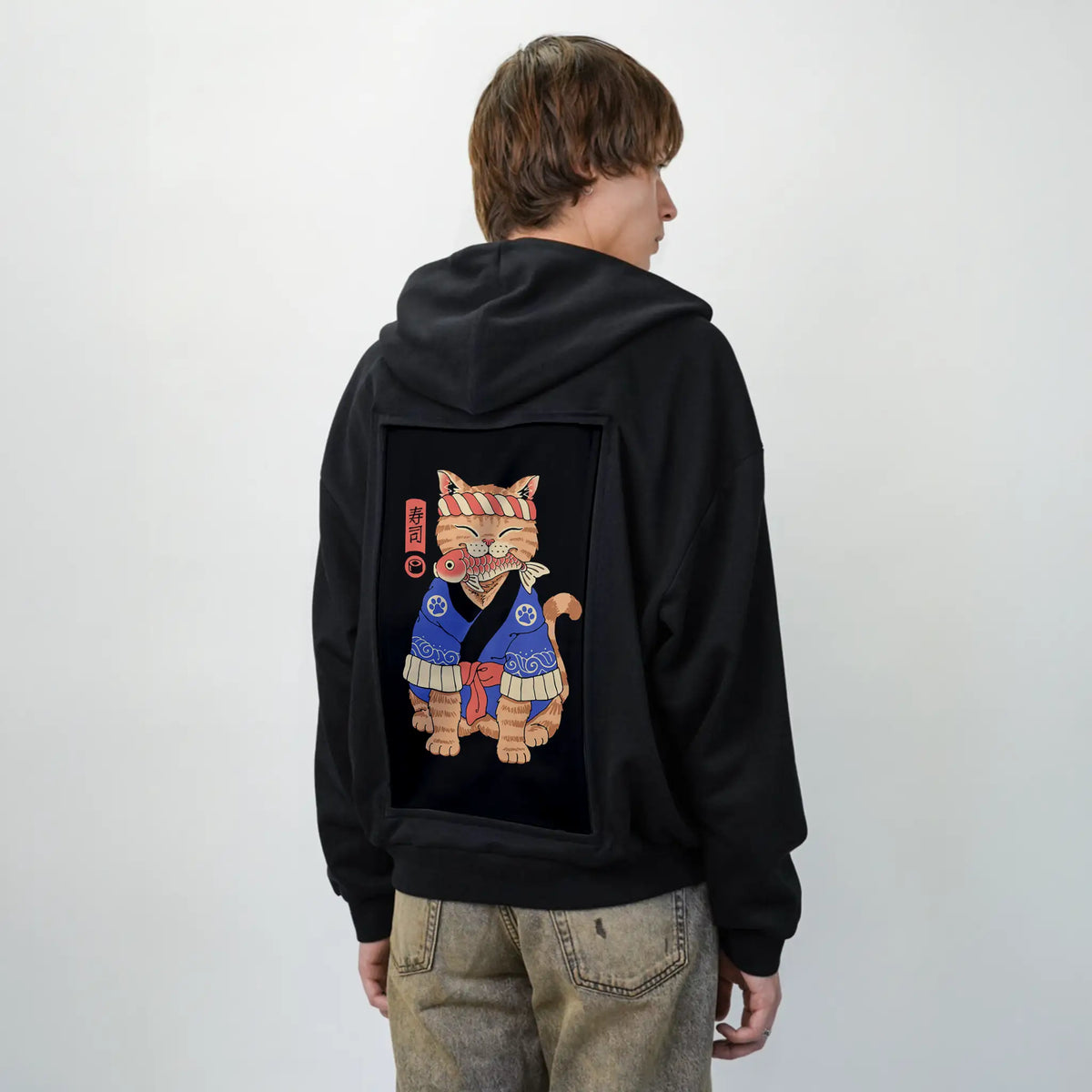 meowster patch on male essential zip hoodie in after hours