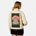 meowsterandcroaker patch on female atelier canvas jacket in tan