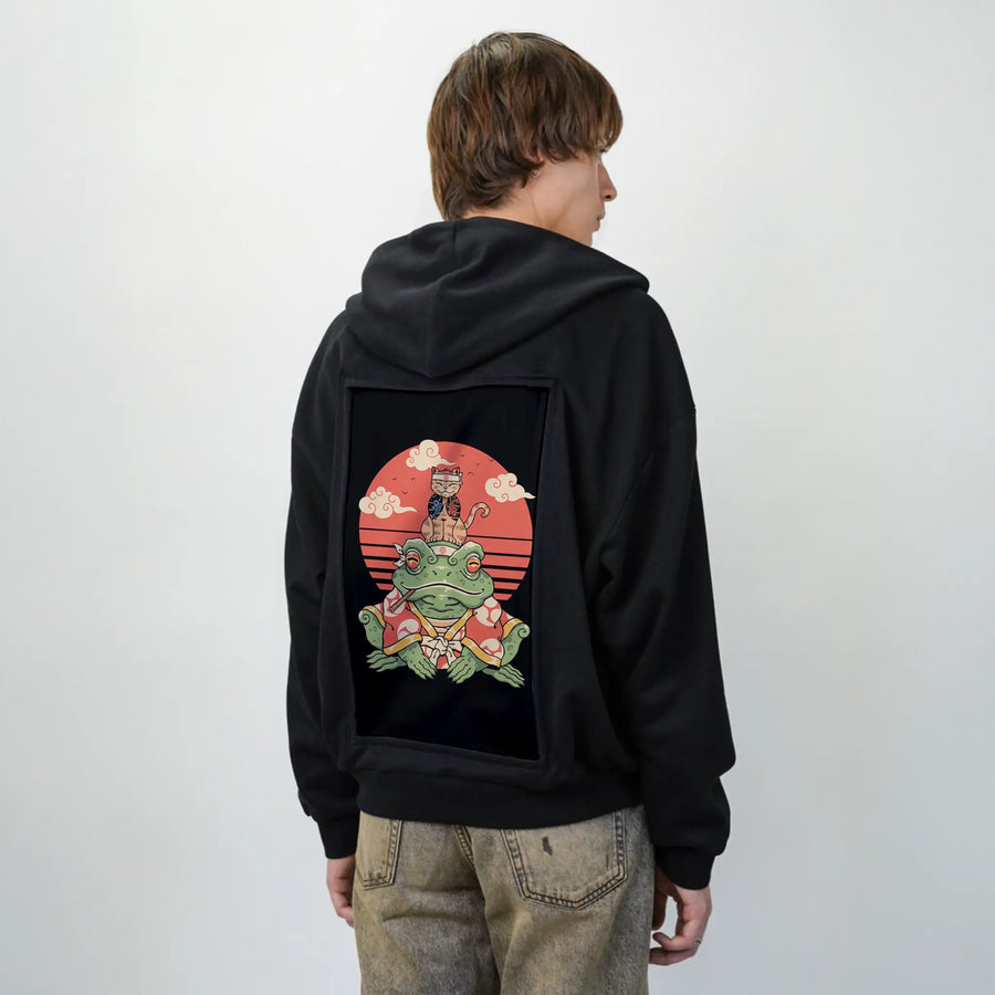 meowsterandcroaker patch on male essential zip hoodie in after hours