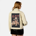 meowstercatanaonbulldog patch on female atelier canvas jacket in tan
