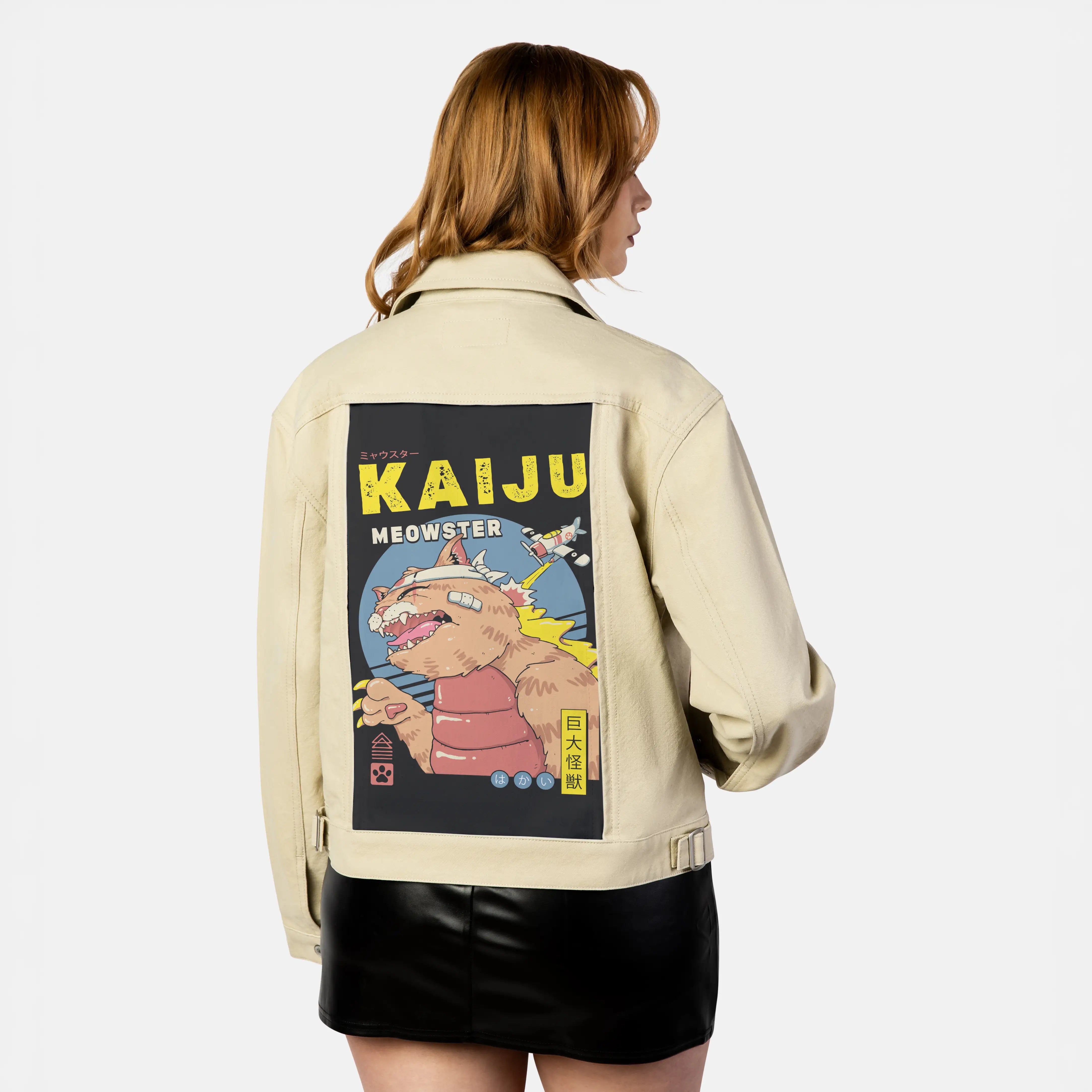 meowsterdestruction patch on female atelier canvas jacket in tan
