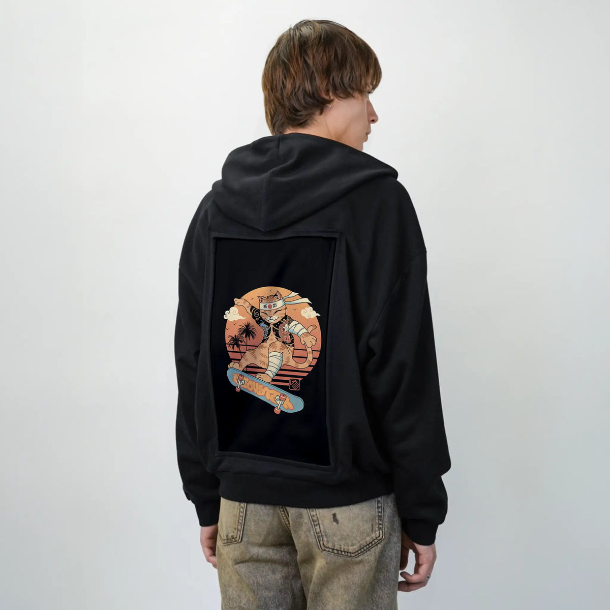 meowsterkoiskater patch on male essential zip hoodie in after hours