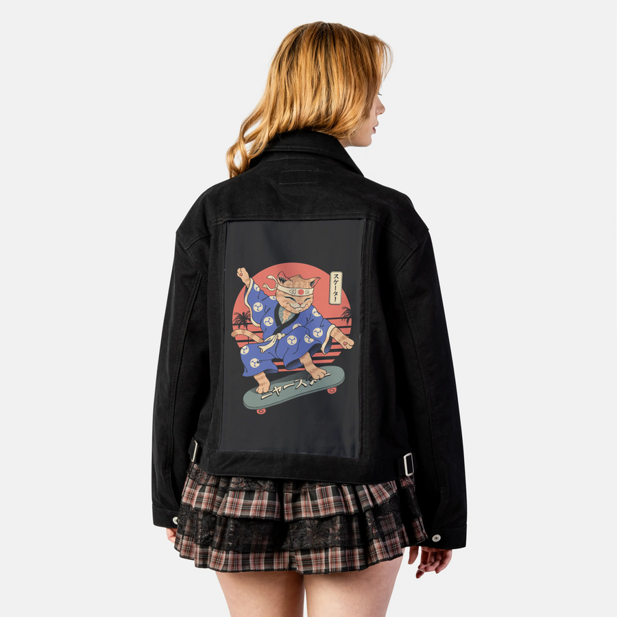meowsterskater patch on female atelier canvas jacket in nightfall