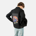 meowsterskater patch on male og denim jacket in raven