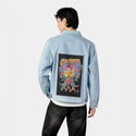 meowstersquadron patch on male og denim jacket in oceanside