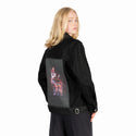 mephisto patch on female og denim jacket in raven