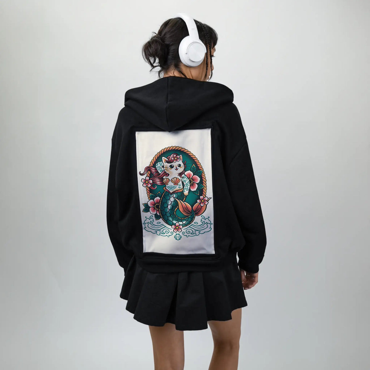 mercat patch on female essential zip hoodie in after hours