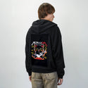 metallicat patch on male essential zip hoodie in after hours