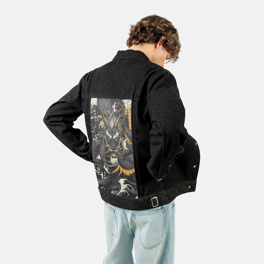 midnightryujin patch on male og denim jacket in raven