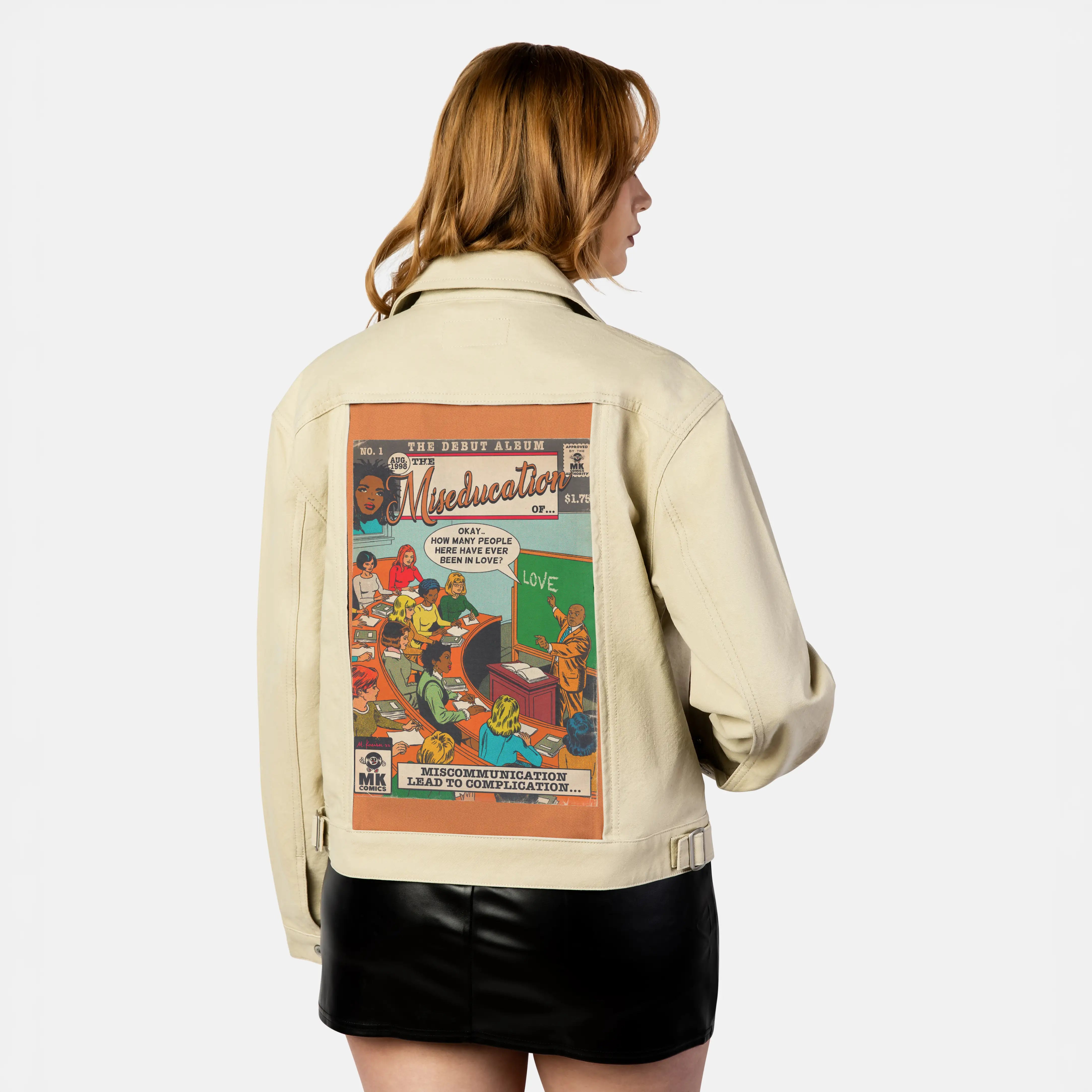 miseducation patch on female atelier canvas jacket in tan