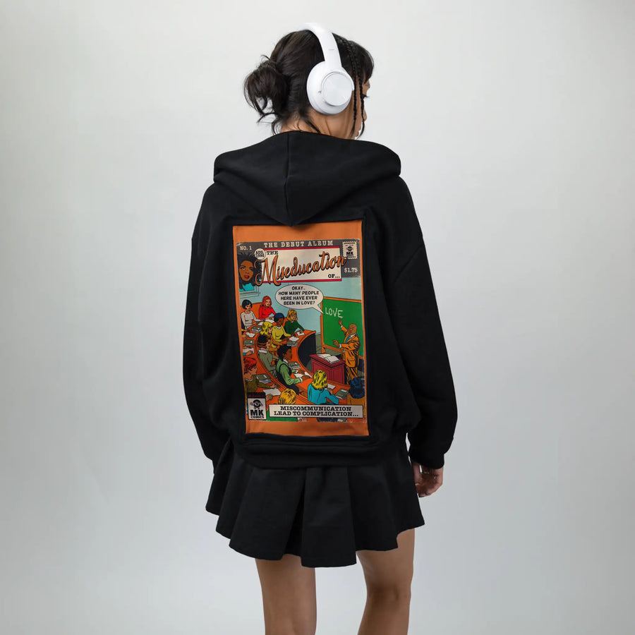 miseducation patch on female essential zip hoodie in after hours