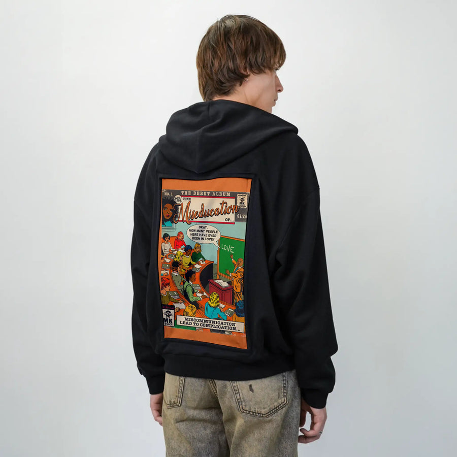 miseducation patch on male essential zip hoodie in after hours