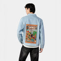 miseducation patch on male og denim jacket in oceanside