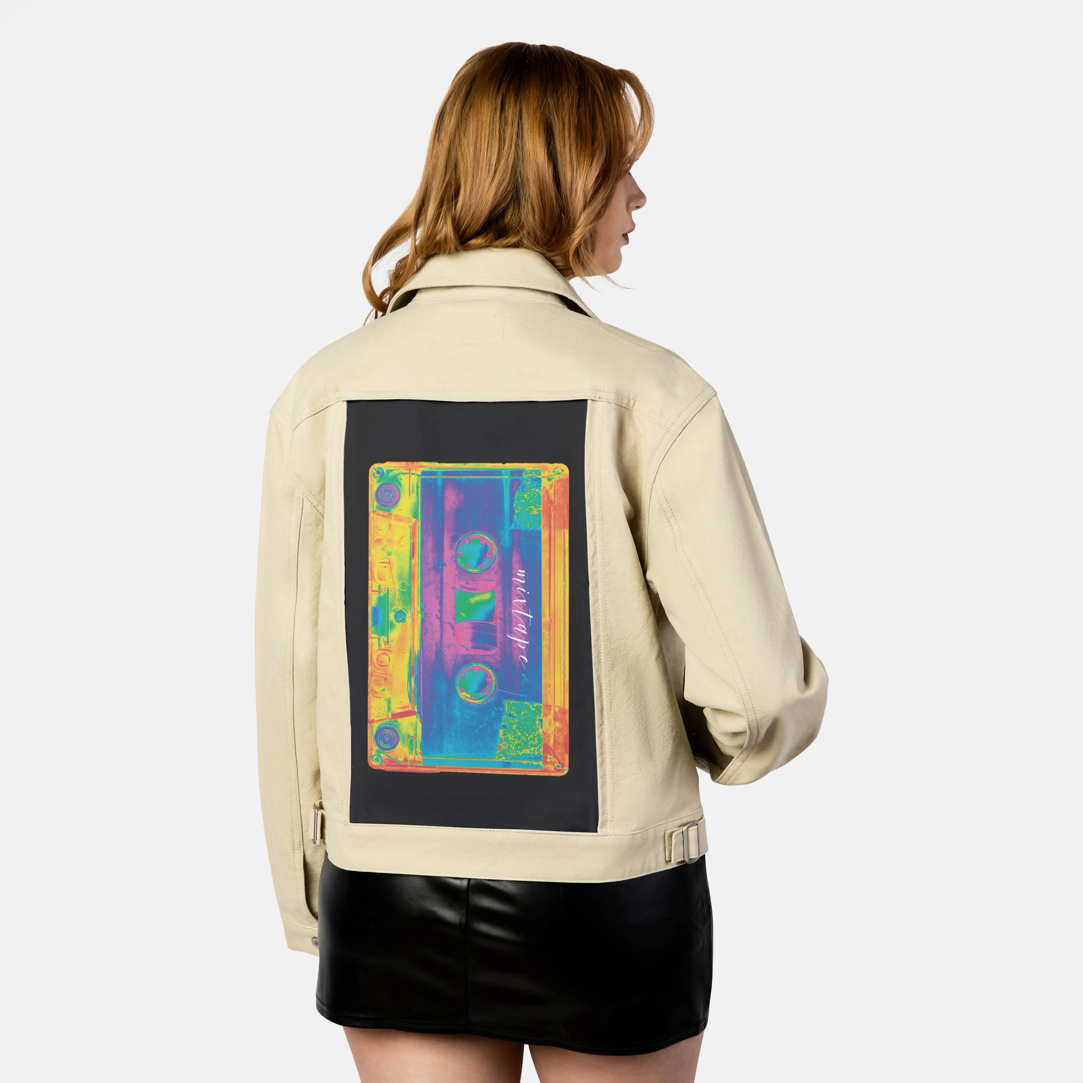 mixtapevertical patch on female atelier canvas jacket in tan