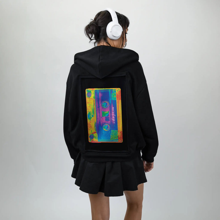 mixtapevertical patch on female essential zip hoodie in after hours