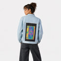 mixtapevertical patch on female og denim jacket in oceanside