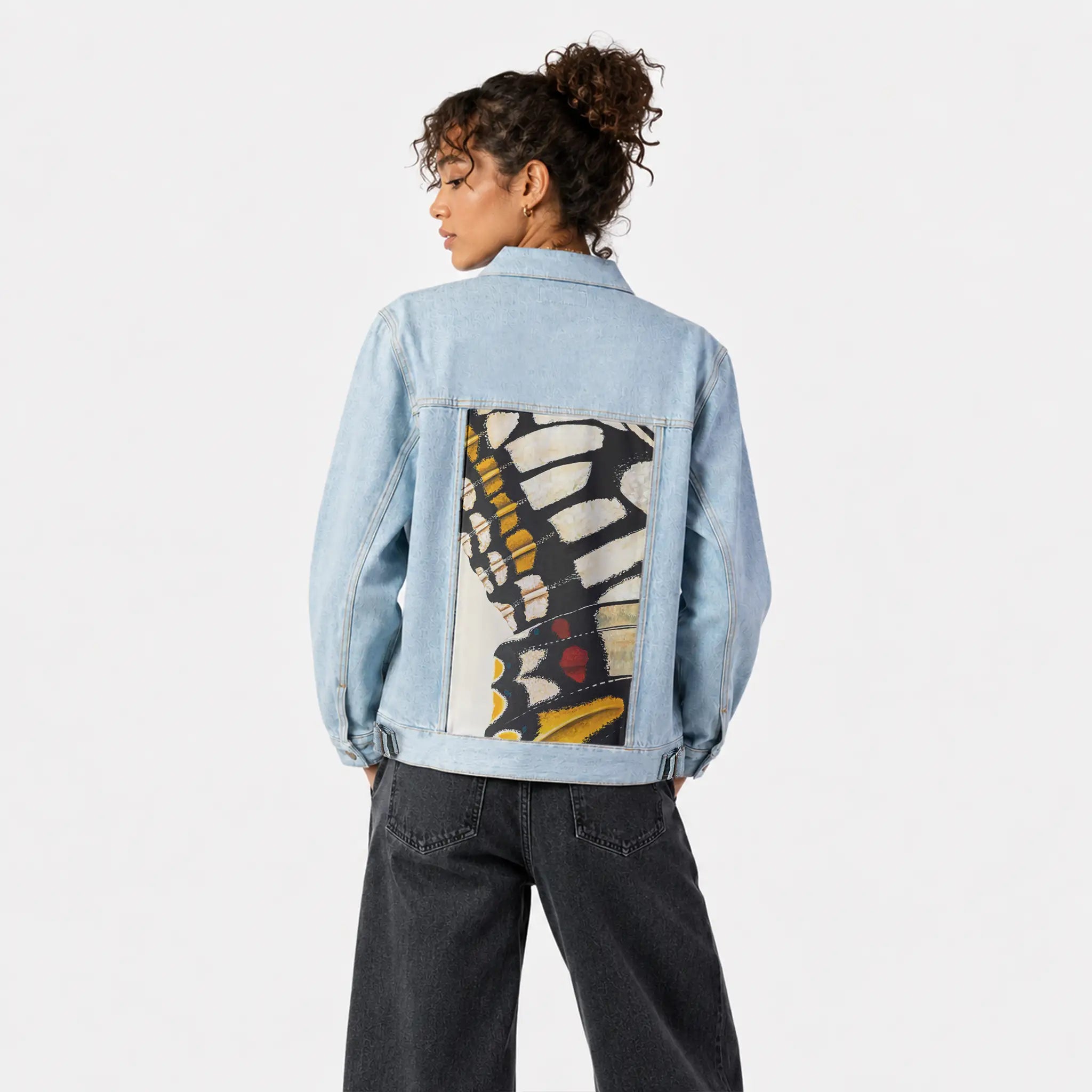 monarchfragment patch on female og denim jacket in oceanside