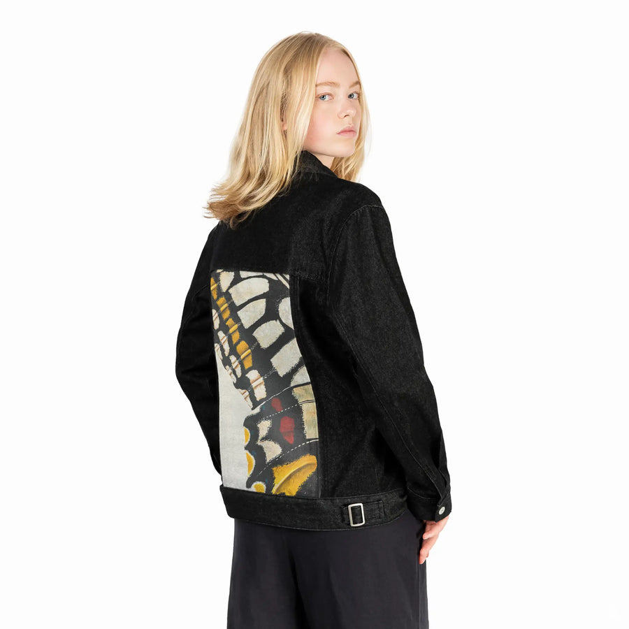 monarchfragment patch on female og denim jacket in raven