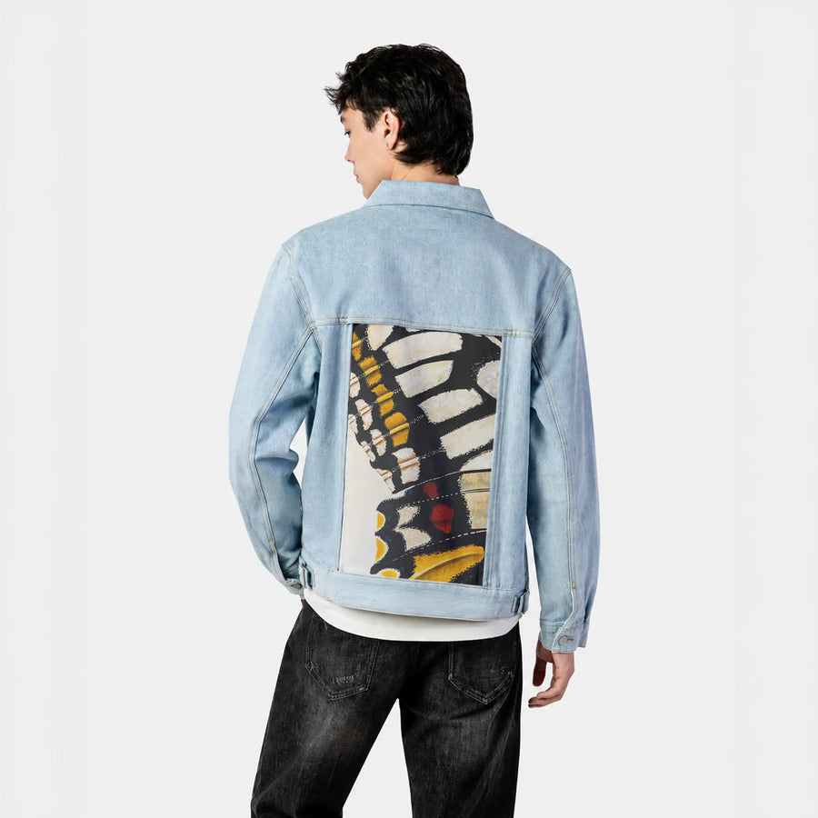 monarchfragment patch on male og denim jacket in oceanside