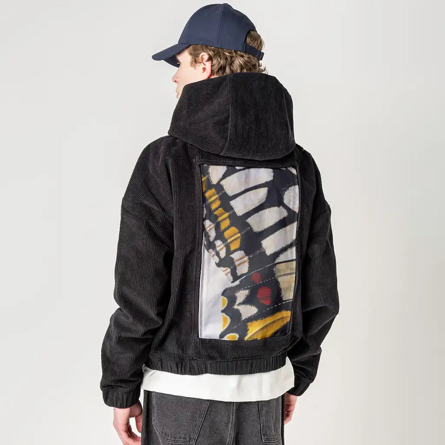 monarchfragment patch on male retro cord hoodie in onyx
