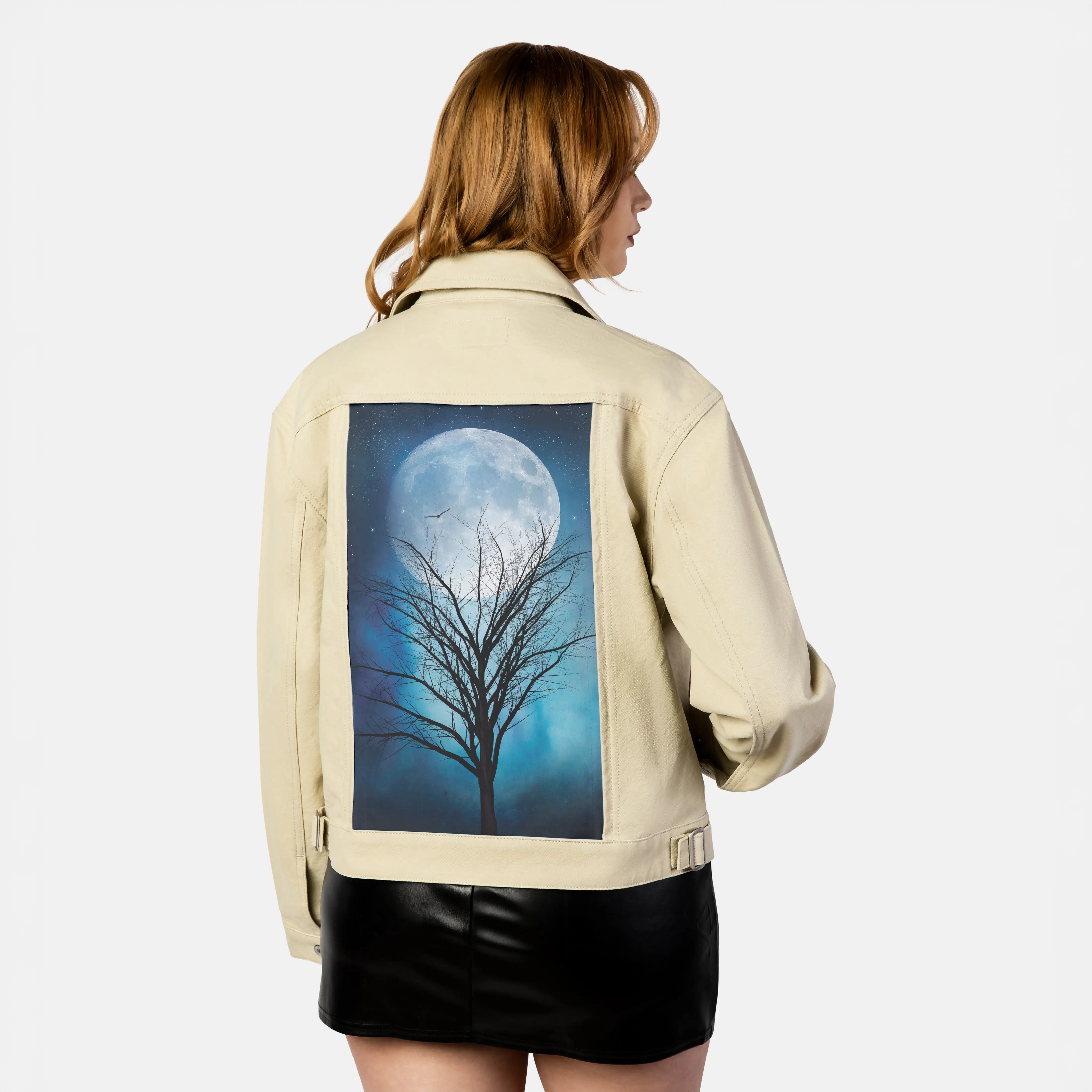 moonandtree patch on female atelier canvas jacket in tan