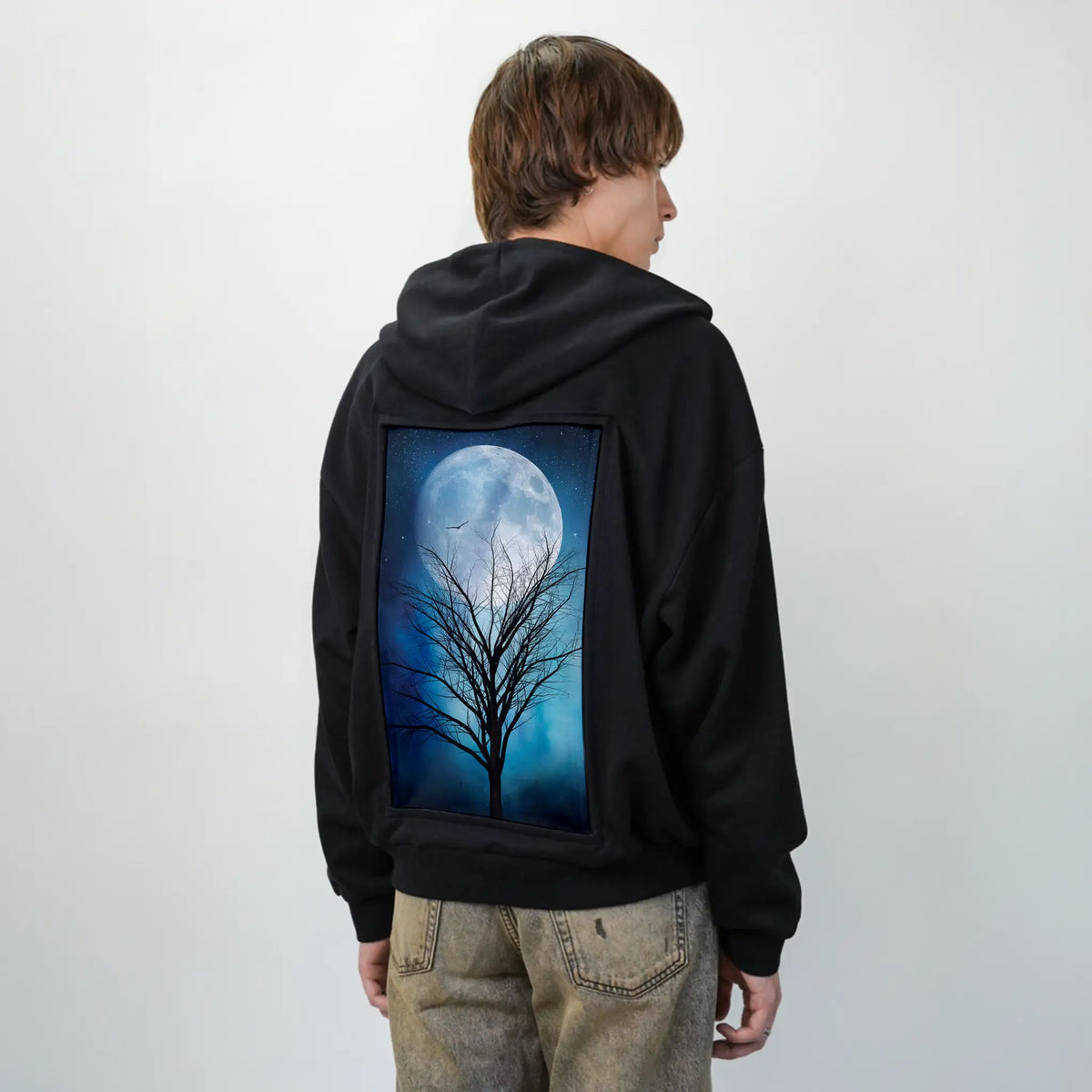moonandtree patch on male essential zip hoodie in after hours