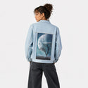 moonblues patch on female og denim jacket in oceanside