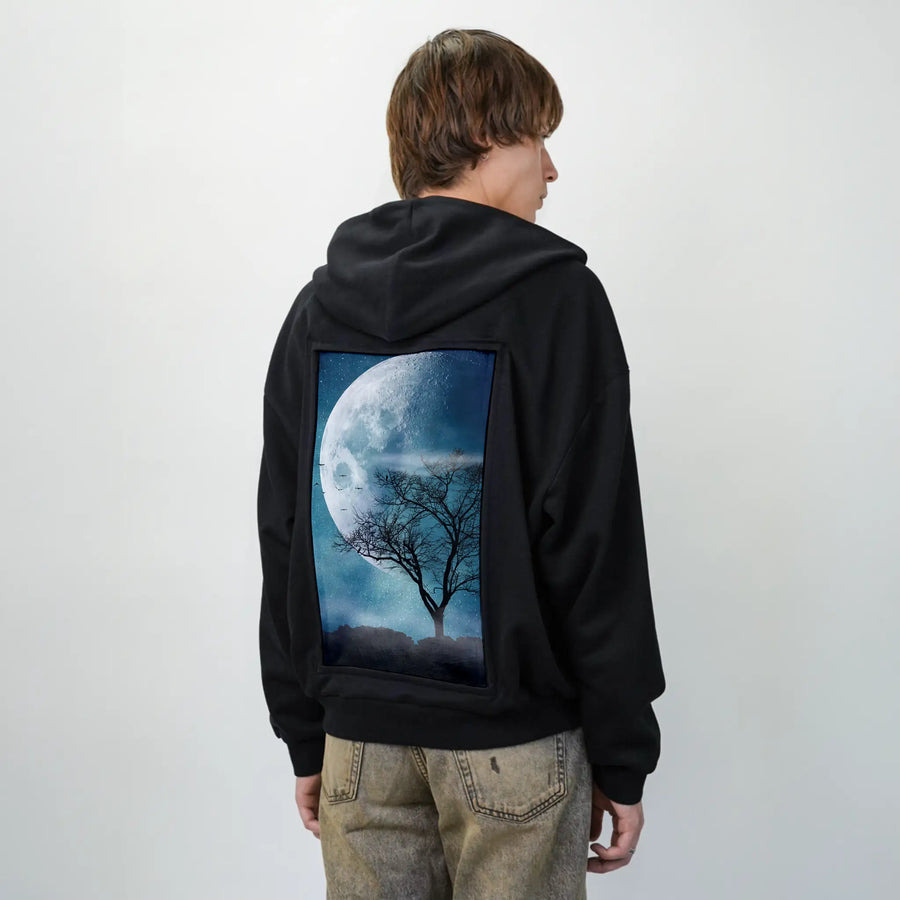 moonblues patch on male essential zip hoodie in after hours