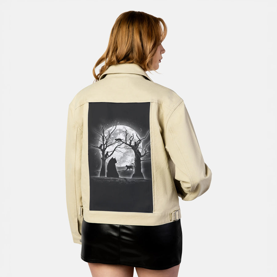 moonlightfelines patch on female atelier canvas jacket in tan