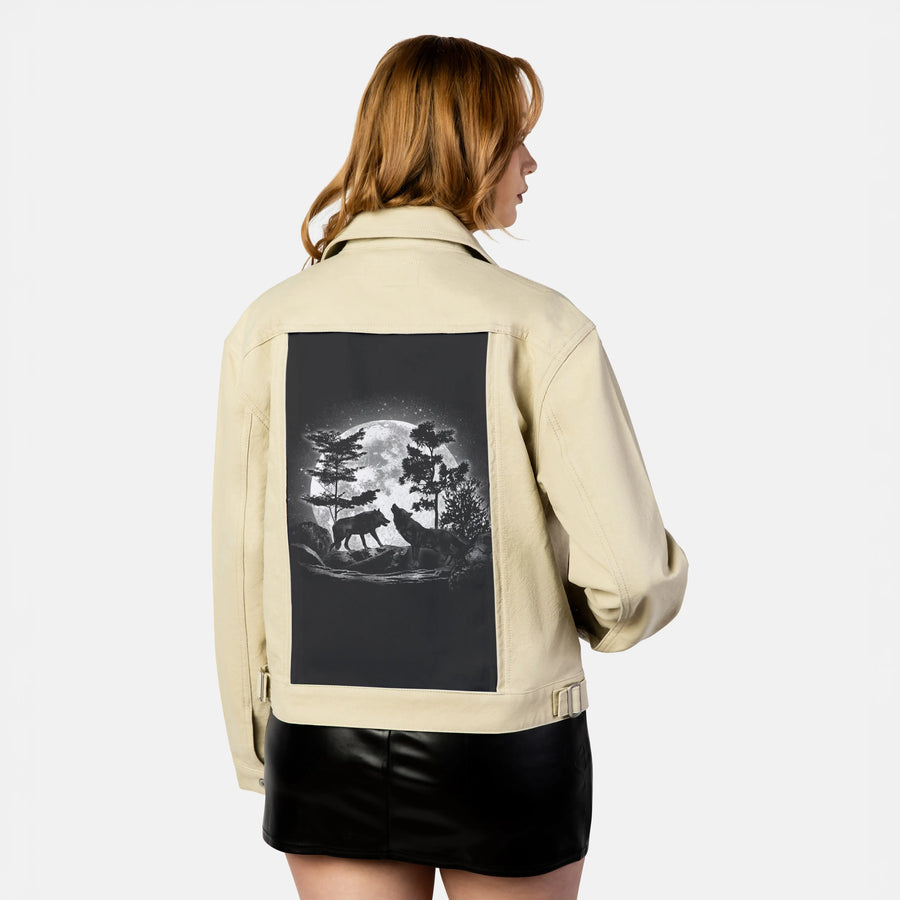 moonlightwolves patch on female atelier canvas jacket in tan