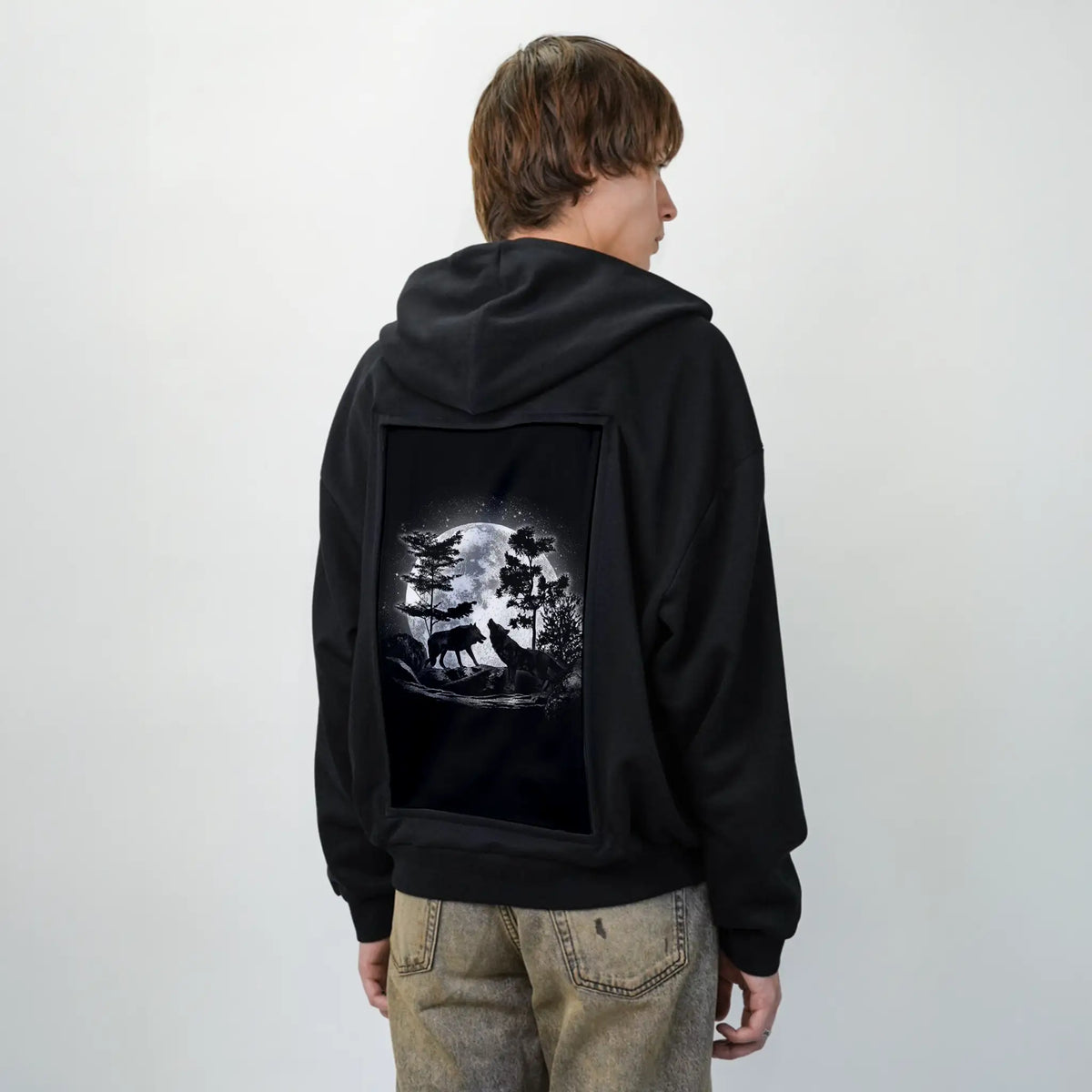 moonlightwolves patch on male essential zip hoodie in after hours