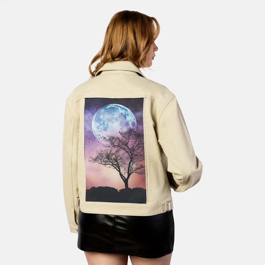 moontree patch on female atelier canvas jacket in tan