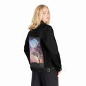 moontree patch on female og denim jacket in raven