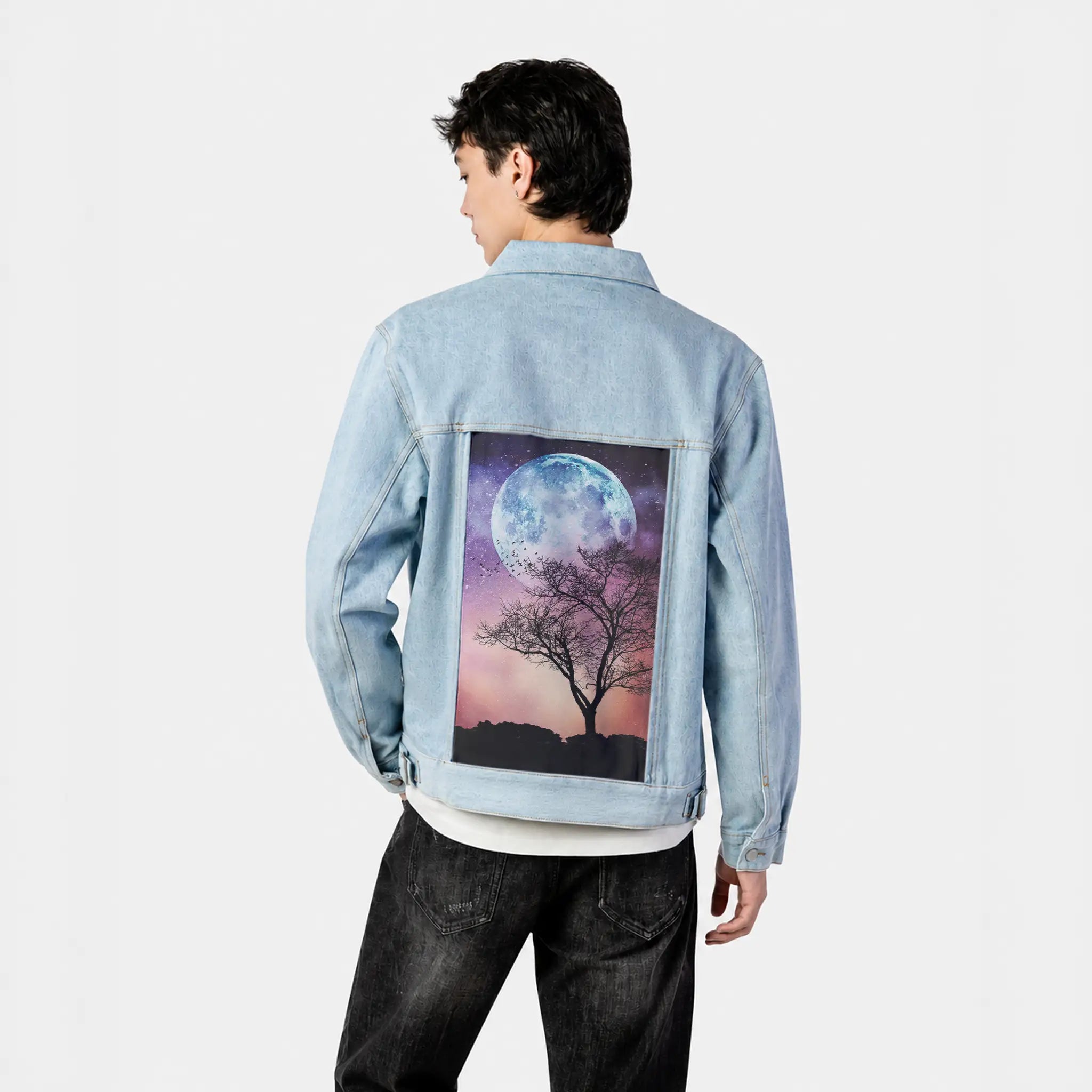 moontree patch on male og denim jacket in oceanside