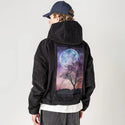 moontree patch on male retro cord hoodie in onyx