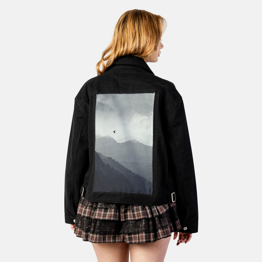 morningflight patch on female atelier canvas jacket in nightfall
