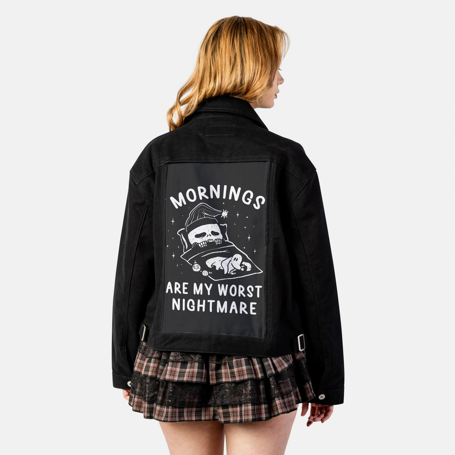 morningnightmare patch on female atelier canvas jacket in nightfall